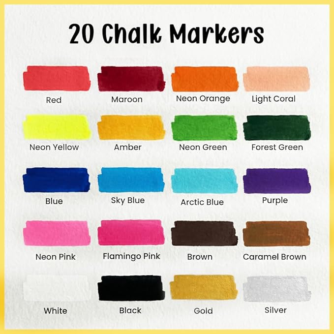 Chalkola Car Window Markers for Glass Washable - (15mm, 20 Pack w/Gold Silver) | Jumbo Liquid Chalk Markers for Blackboard, Chalkboard, Auto Mirror, Bistro Board — 3 in 1 Wide Nib Chalk Paint Pens