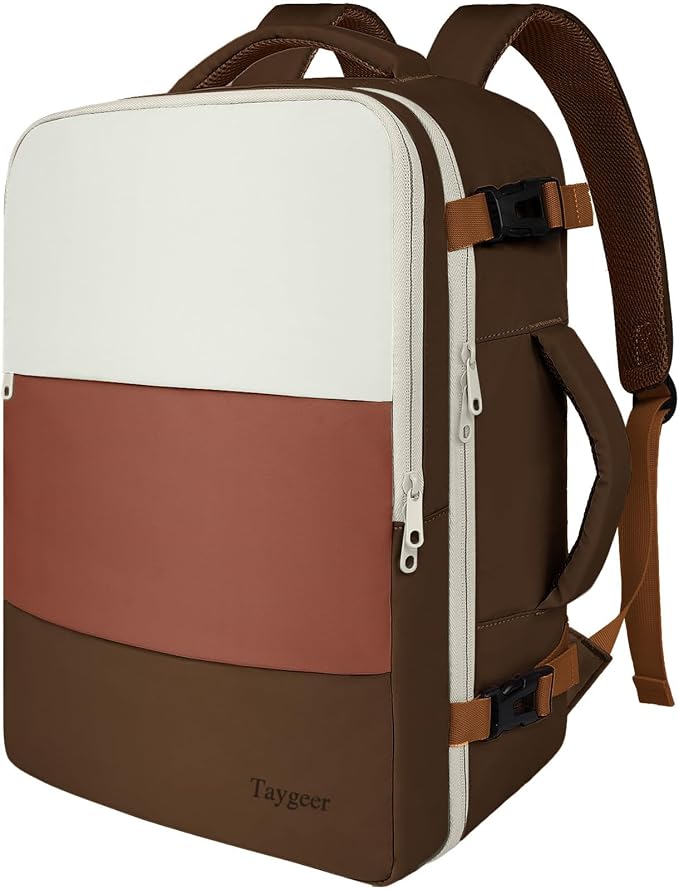 Taygeer Carry On Backpack, 40l Travel Backpack for Women Airline Approved | Cute Personal Item Travel Bag with Shoe Pouch, Casual Daypack Gifts for Friend Hiking Weekend, Khaki Beige