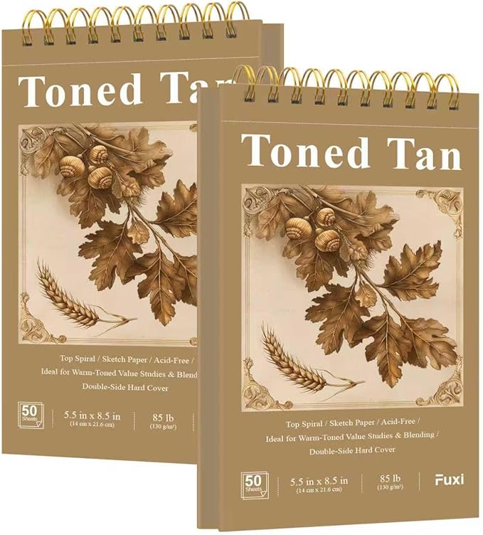 Fuxi Toned Tan Sketchbook, 2-Pack - 5.5" x 8.5" | 85lb/130gsm Toned Paper, 50 Sheets Per Pad.