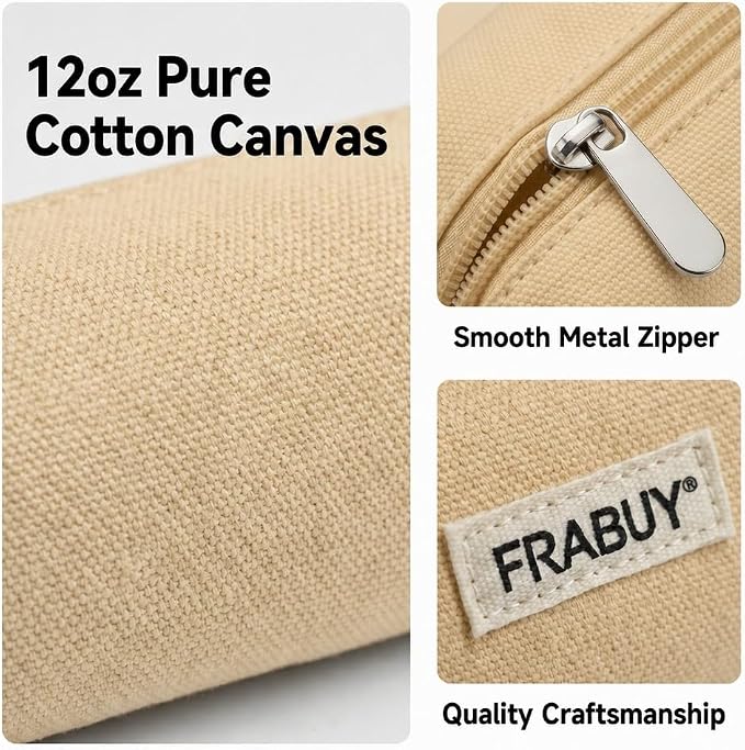Canvas Pencil Case Pouch – Multipurpose Pen Bag Stationery Beige | Heavy-duty canvas, smooth alloy zipper, cute organizer for girls and boys, ideal for stationery, cosmetics, tech gear