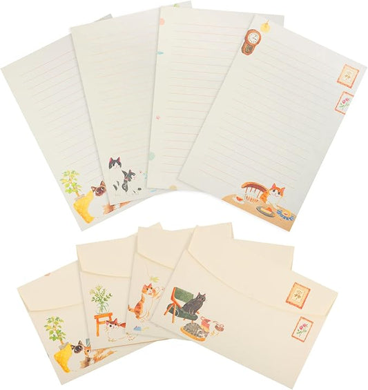 36 pcs Cat Stationery Paper and Envelopes Set, Warm Cute Cat Themed, Cute Letter Papers for Invitations Gift Decorations Holiday Party (24 Lined Stationery Paper with 12 Envelops)