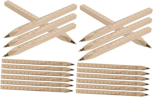 Healifty 20pcs Black Wood Ballpoint Pens with Ruler Printed, Natural Biodegradable Wooden Carpenter Pens for Drafting and Industrial Use