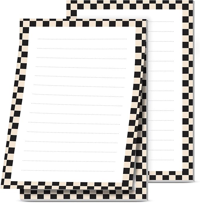 2 Pack Lined Sticky Notes 4x6 in, Cute Self-Stick Notepads with Lines, Large Memo Pads Strong Adhesive for Office, Home Black White Plaid