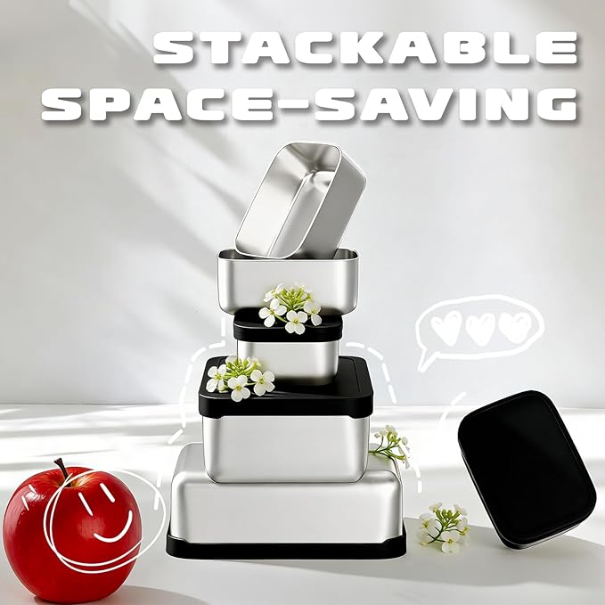 Stainless Steel Bento Box, 33oz Leak-proof Metal Lunch Box Container with Silicone Lid, Microwave-Safe, with Divider, Lunch Food Meal Prep Snack Container for School Work