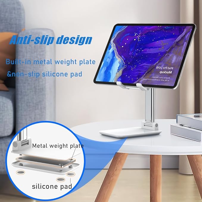 Phone Stand for Desk, Cell Phone Holder Cute Smart Cellphone Stand Foldable Stands Compatible with Under 8" Devices, Office Accessories, White&Green