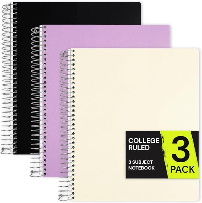 ONAVIA 3 Subject Spiral Notebook College Ruled 3 Pack, 300 Pages