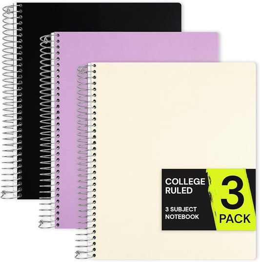 ONAVIA 3 Subject Spiral Notebook College Ruled 3 Pack, 300 Pages