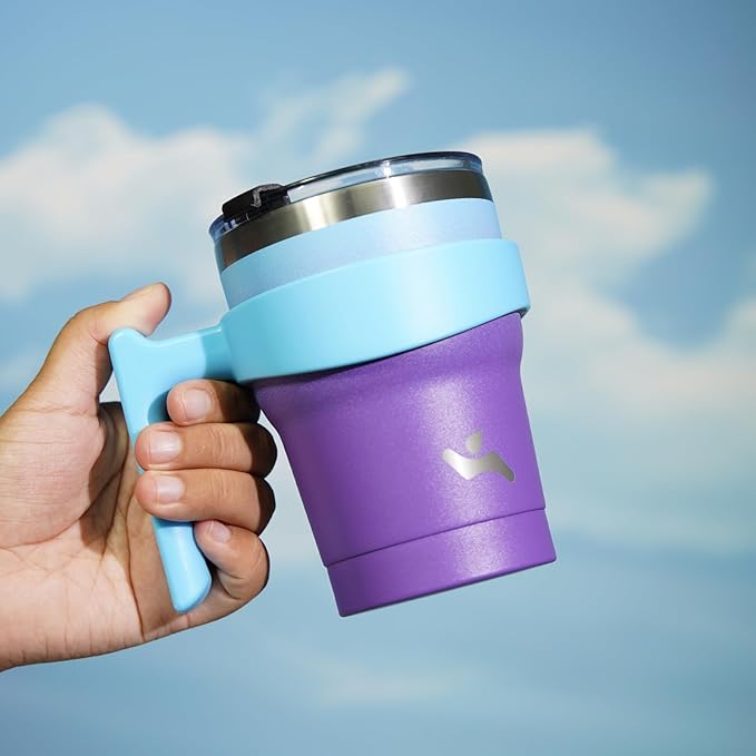 Konokyo 10 oz Tumbler with Handle and 2 Straw 2 Lid, Insulated Water Bottle Stainless Steel Vacuum Cup Reusable Travel Mug,Ocean Dream
