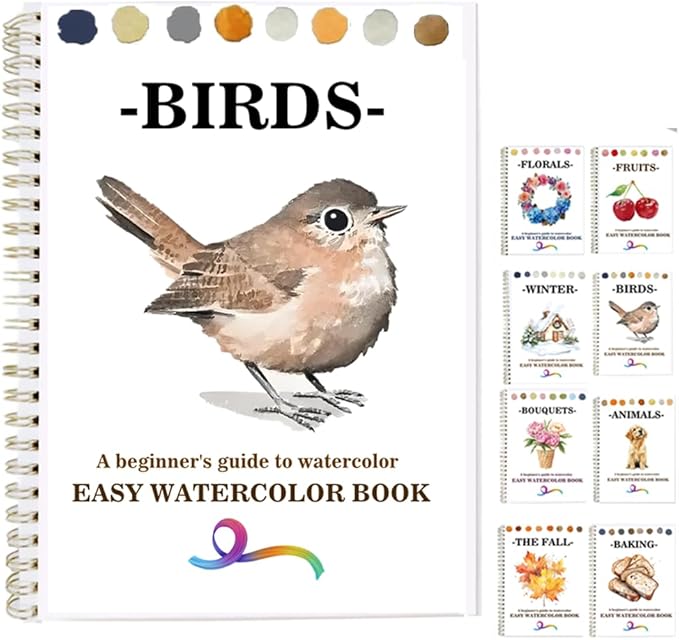 Watercolor Workbooks Coloring Book Beginner Friendly Painting Kit Easy Nature Scenes Paint Set Art Crafts for Creative Exploration Gift for Adults (Birds Series, Without Palette)