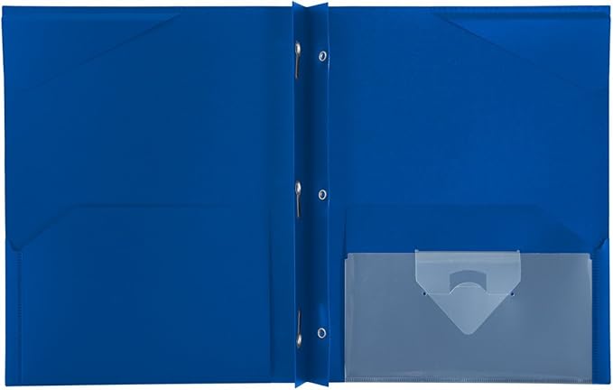 Five Star 2 Pocket Folder, Stay-Put Folder, Plastic Colored Folders with Pockets & Prong Fasteners, for Home, School Supplies & Home Office, 11” x 8-1/2”, Blue (72115) (Pack of 2)