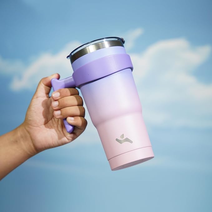 Konokyo 20 oz Tumbler with Handle and 2 Straw 2 Lid, Insulated Water Bottle Stainless Steel Vacuum Cup Reusable Travel Mug,Pastel Sunset
