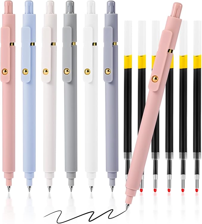Gel Pens, 6 Pack 0.7mm Fine Point Black Ink Pens with 6 Refills, Quick Dry & No Smear, Smooth Writing Pens for Journaling, School, Office Supplies, Gifts for Women and Men