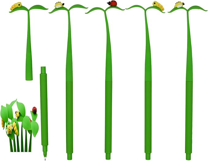 Bendable Floral Pens Silicone Plant Pens Cute Bugs Pen Novelty Grass Leaf Pen With Black Gel Ink 0.5mm For School Office Home Stationery（ 18 PCS）