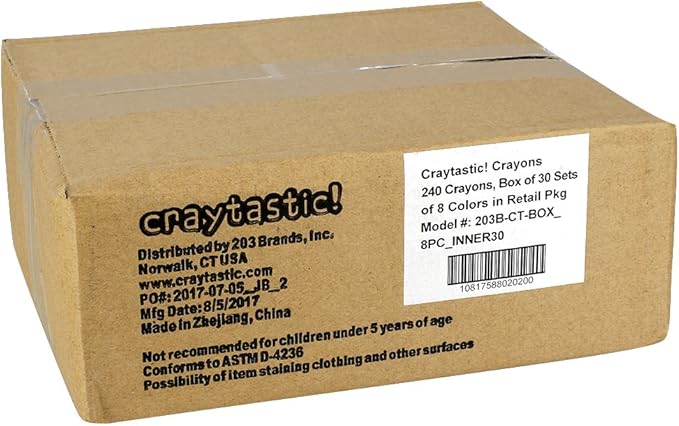 Craytastic! Bulk Crayons, 240 Individual Boxes of 8 colors/count Class Pack - Full Size, Premium (Red, Yellow, Green, Blue, Purple, Brown, Black) SAFETY TESTED COMPLIANT WITH ASTM D-4236 (1920 Total)