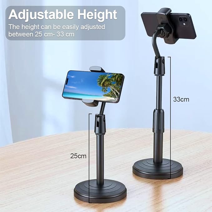 Adjustable Height (9.8-13inches) Phone Stand for Desk Office, Thick Case Compatible, 270 Flexible, Black