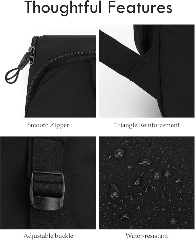 Foldable Backpack for Women, Lightweight Travel Backpack Purse Black | with Luggage Strap, Packable Causal Daypack, Chic Bookbag, Water-Resistant Gym School Backpack for Travel College Daily Use