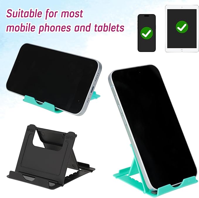 KALIONE 6 Pack Portable Cell Phone Stand Holder for Desk, Foldable Desktop Mobile Phone Kickstand Universal Desk Stand for All Mobile Smart Phone