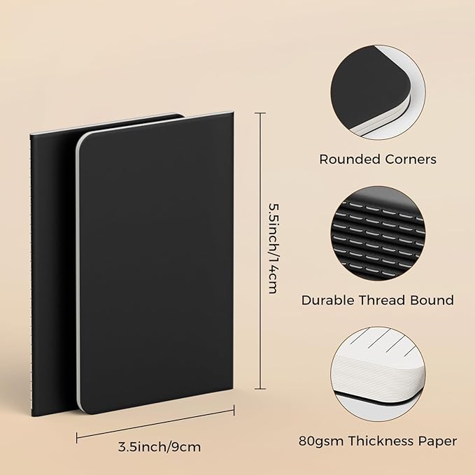 Lined Pocket Notebooks, 20 Pack Small Notebook Bulk, 3.5x5.5 inch, A6 Size Thick 80GSM College Ruled Paper, Black Cover Mini Journal for Men, Women, Journaling & Business Notes