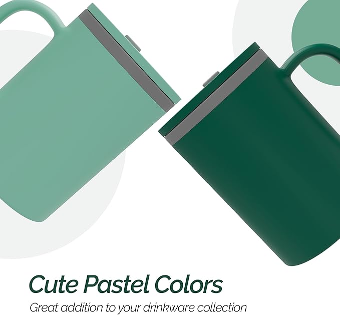 Copco Iconic 16oz Double Wall Insulated Desk Mug with Lid & Handle, Set of 2, BPA-Free Reusable Plastic, Spill-Resistant, Microwave & Dishwasher Safe, Wide Mouth (Green/Hunter Green)