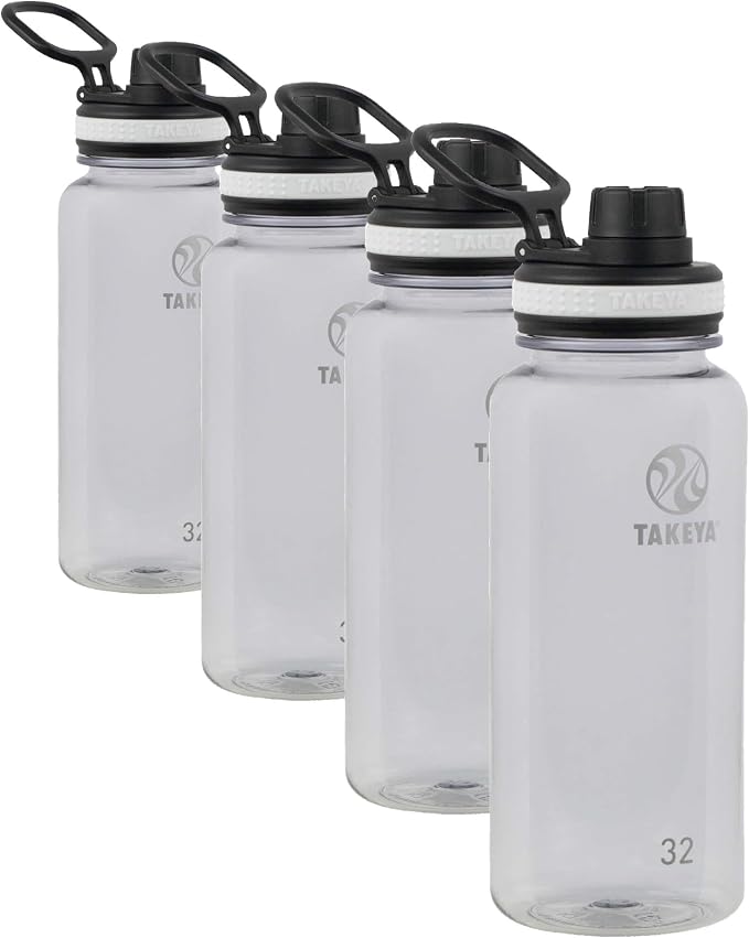 Takeya Tritan Sport Water Bottle with Spout Lid - BPA-Free & Dishwasher-Safe - Reusable Bottle with Lid Handle - Simple Leak-Proof Water Bottle - 32 oz, Clear (Pack of 4)