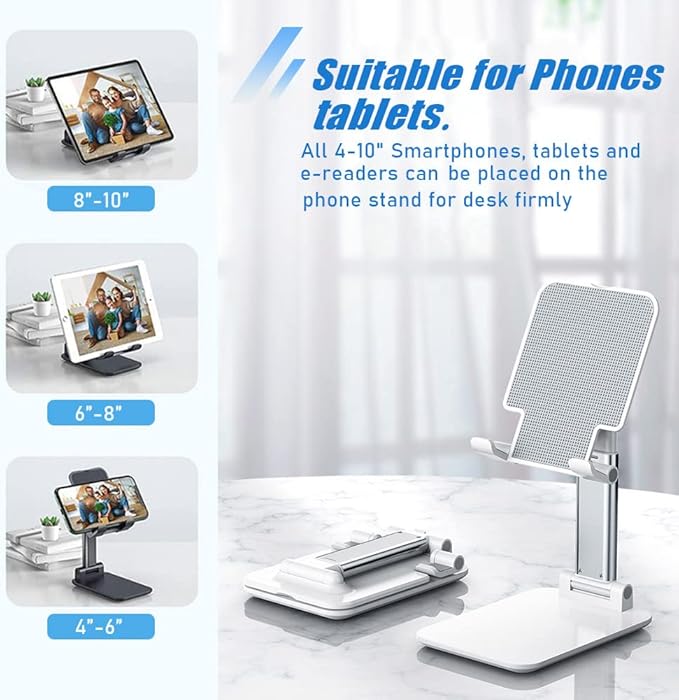 Phone Stand, Angle HeightAdjustable Cell Phone Holder withSilicon Pad for Desk Fully ForldableMobile Phone Holder Compatible withAll Mobile Phones