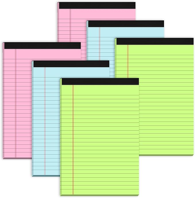 Zaviko Small Legal Pads 5x8 Colored Note Pads, 6 Pack Small Notepads for Work, Pink Notepad 5x8, Colored Legal Pads 5 x 8 for Home Office Supplies, Lined Notebook Paper 5 x 8 Notes, 30 Sheets/Pad