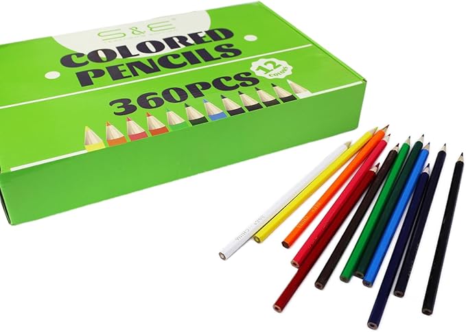 S & E TEACHER'S EDITION Colored Pencils 360Pcs,Coloring Pencils Set Drawing Pencils for Sketch, Woodcase Lead Pencils, Wooden Colored Pencils, Back to school