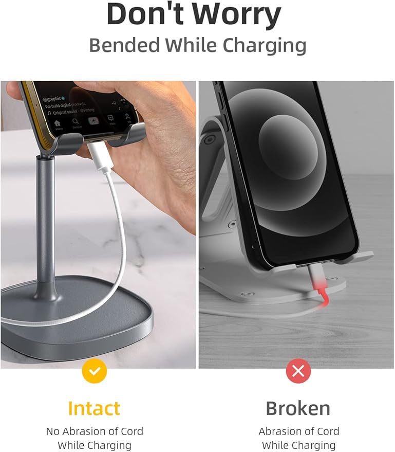 LISEN Cell Phone Stand Adjustable Phone Holer for Desk, Computer Office Desk Accessories for iPhone 16 Holder Women Kitchen Essentials Fits Switch Kindle iPads Tablet 4-10in (Gray)