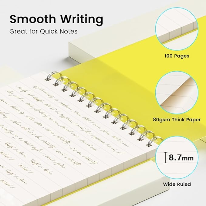 BEYONG Small Notepad 5x8, Mini Legal Pads with Top Spiral - Wild Ruled Notebook for Writing, Note Pads, Steno Pads, List, Work, Office & School