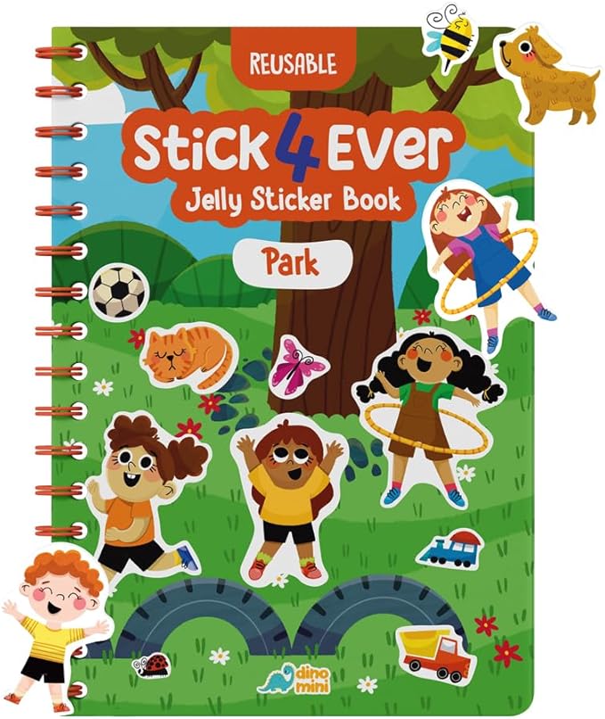 Stick4Ever Jelly Sticker Book - for Kids - Waterproof, Easy to Clean Reusable Sticker Book for Toddlers- Reusable Road Trip Activities for Kids - Stocking Stuffers for Toddlers (Park)