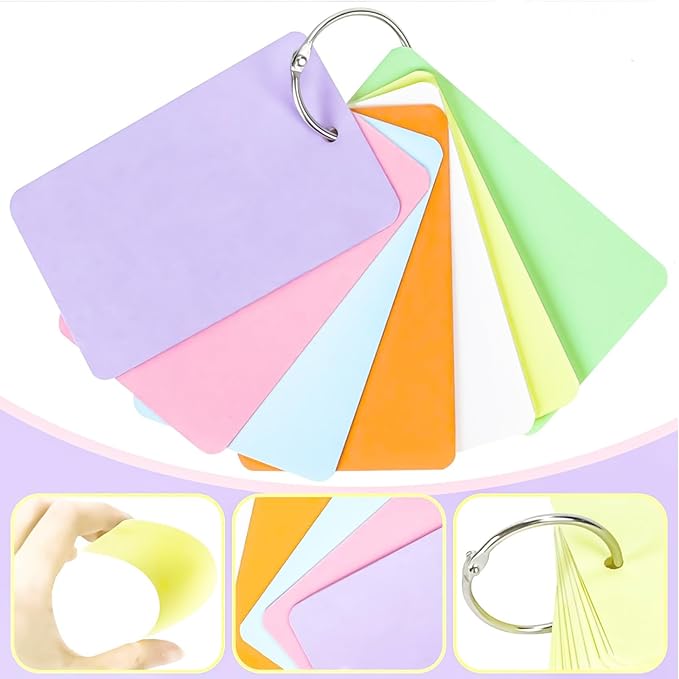 8 PackColored Blank Flash Card,400PCS Index Cards with Binding Rings,8 Color Note Card with Study Cards,250gsm Index Notecards,Note Cards,Colored flashcards(2.2x3.5in,50 Sheets per Set)
