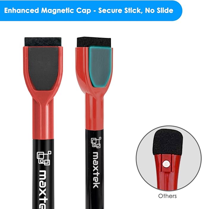 maxtek Dry Erase Markers - 6 Count Red Magnetic Dry Erase Markers Fine Tip with Eraser, Low Odor Whiteboard Markers for Calendar Boards