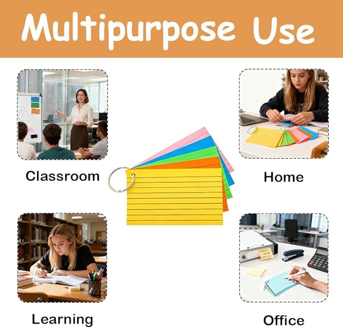 3000 Pcs White Index Cards Bulk with Rings, 3x5 Inch Flash Cards with Holder for Studying, Notecards Lined for Office, Home, School Supplies College, Ruled Index Cards, Double Sided