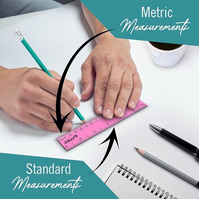 Rulers 6 Inch Bulk Classrom, 24 Count Rulers for Kids Assorted Colors, Clear Ruler Metric and Inches, Shatterproof Mini Ruler for Kids