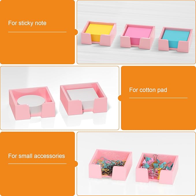 Beego Sticky Note Holder Organizer - 3x3 in Lightpink Acrylic Notepad Holder Acrylic Sticky Note Dispenser Cute Memo Holder (NO PADS) for Dorm Room Office Desk Organization