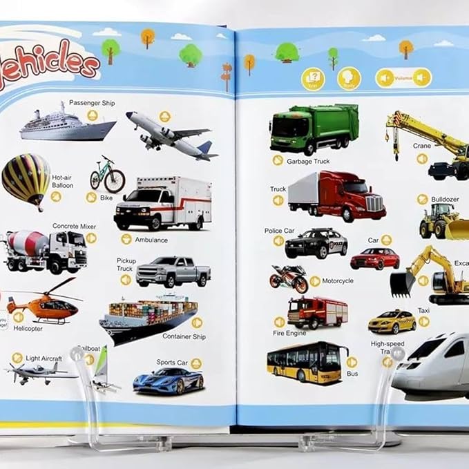 English Words Sound Book Toy, English Learning Talking Book, 300+ Words, 13 Themes, Press to Learn Phonics, Interactive Educational Books for 3 Year Olds