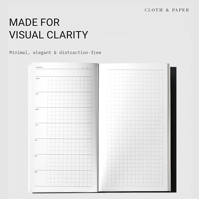 Cloth & Paper Travel Notebook | Weekly Hobonichi – Matcha | Pocket Plus Weekly Planner Notebook 3.2" x 6" | Weekly Layout with Grid Notes Page for Planning, Tasks & Scheduling – Soft Touch Cover