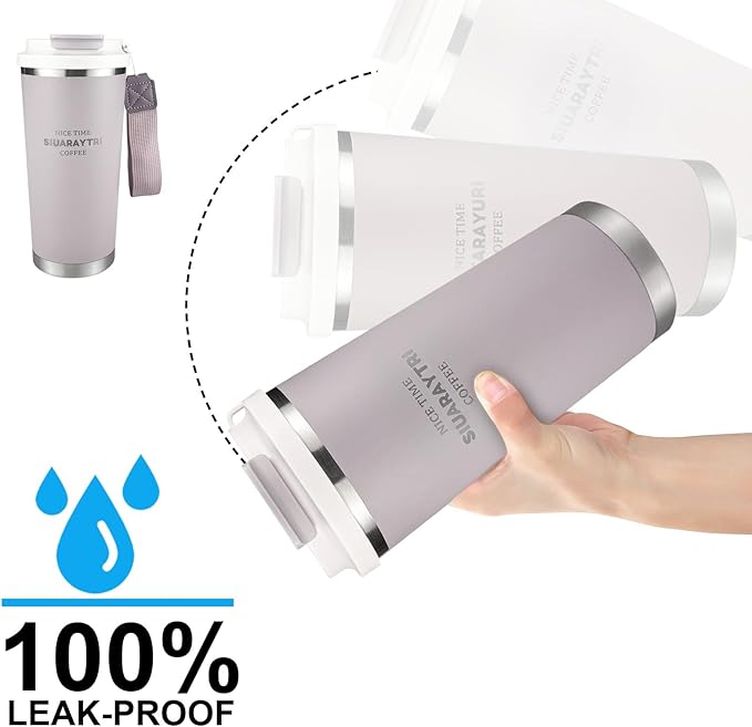 20oz Tumbler Stainless Steel Vacuum Insulated Coffee Travel Mug Reusable Iced Coffee Cup Hot Coffee Travel Mug with lid and straw Cupholder Friendly Leak-Proof BPA Free (Light Purple)