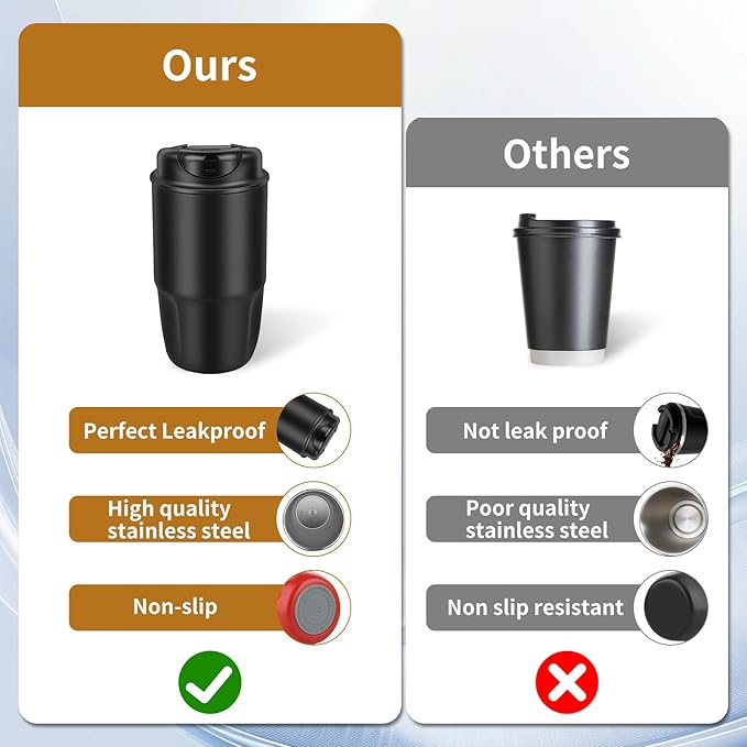 Stainless steel insulated Tumbler small and Portable leak-proof coffee mug 13oz sports water Bottle suitable for car cup holder BPA-free insulated water bottle for sports，school，travel，Black