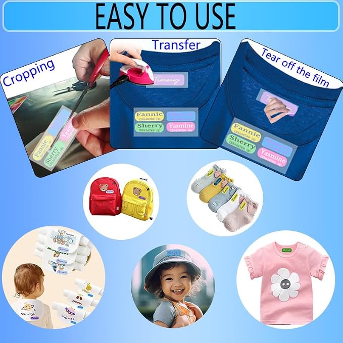 Iron on Name Labels for Clothing & Fabrics (30 Labels) - Personalized Name Tags for Clothes - Clothing Labels for Nursing Home, Day Care & Organization Needs