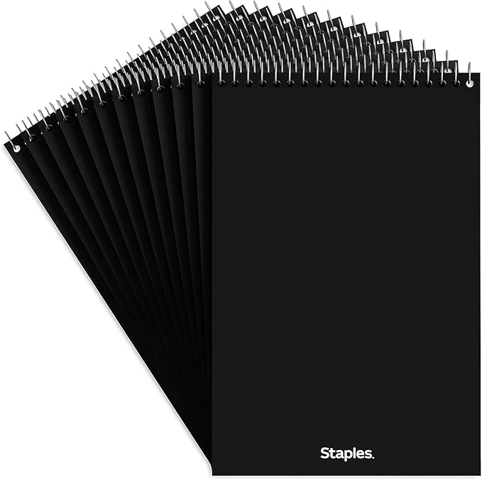 STAPLES Steno Notepads, 6” x 9”, Gregg Ruled, Top Wirebound, 80 Sheets, 12‑Pack