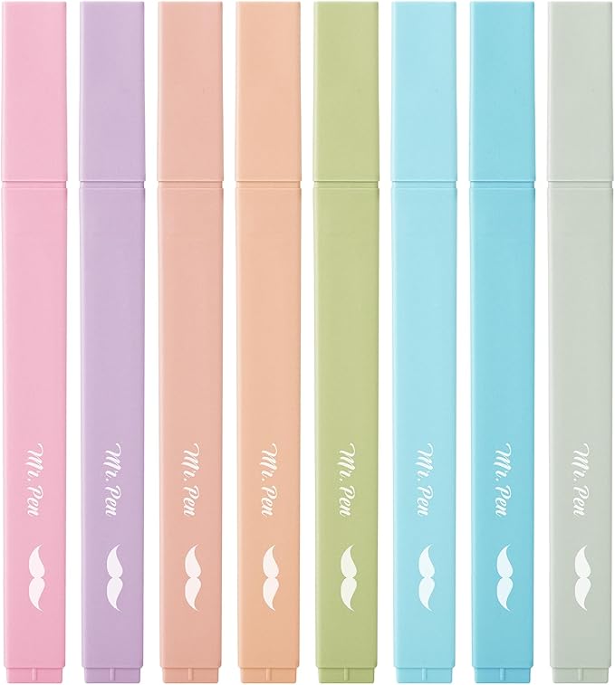 Mr. Pen- Aesthetic Highlighters No Bleed, 8 Pack, Pastel & Vintage Colors, Chisel Tip, Cute Highlighters Assorted Colors for Journaling, Highlighting, Underlining, Fast Dry, Back to School Supplies
