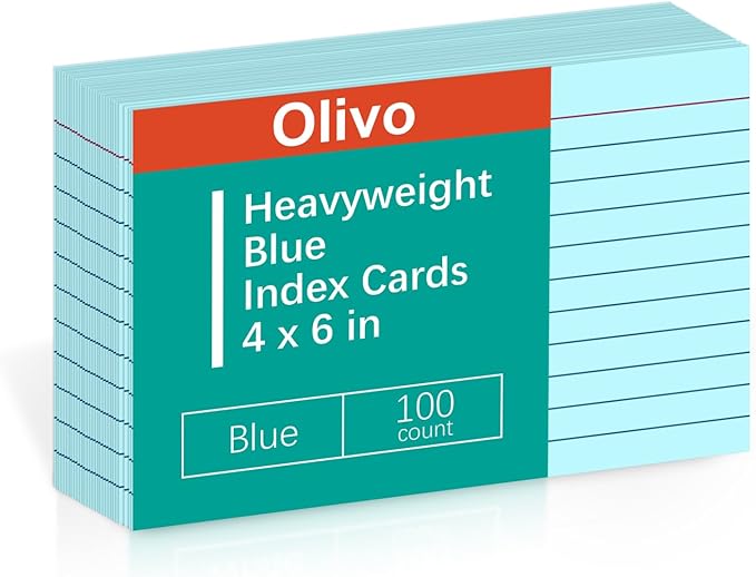 Blue Index Cards 4x6 Lined Ruled Flash Note Cards 100 Count, 220 GSM Heavy Weight