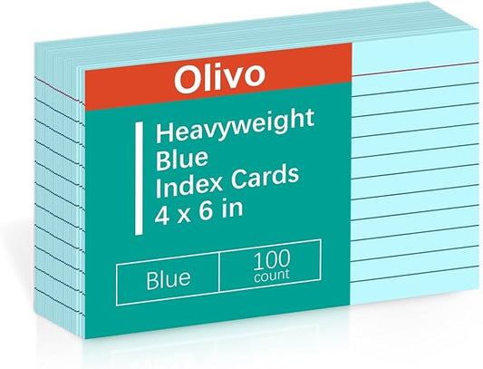 Blue Index Cards 4x6 Lined Ruled Flash Note Cards 100 Count, 220 GSM Heavy Weight