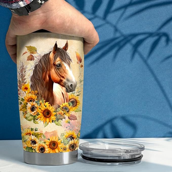 Horse Tumbler 20oz Horses Gifts for Women Girl Stainless Steel Insulated Tumblers Coffee Travel Mug Cup Equestrian Gift for Birthday Christmas