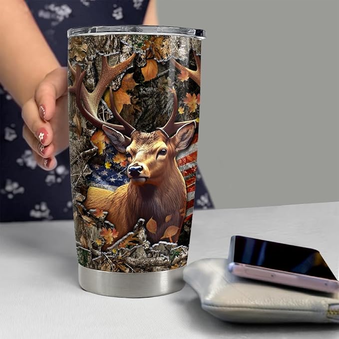 SANDJEST Deer Tumbler 20oz Stainless Steel Insulated Tumblers Coffee Travel Mug Cup Gifts for Men Gift for Birthday Christmas