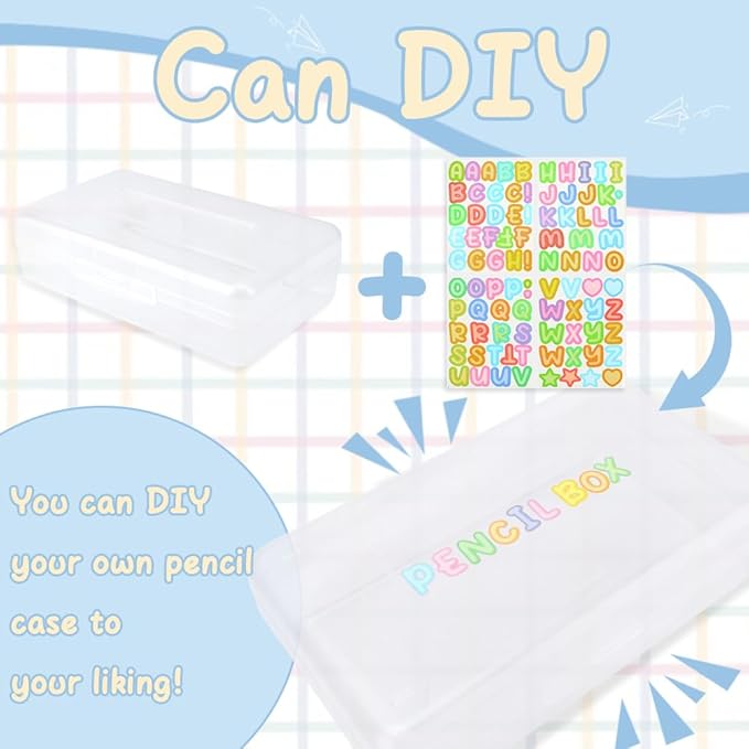 Clear Large Pencil Case Hard Plastic Pencil Box Office Supplies Storage Container Organizer Boxes for Girls Boys Big Capacity 1 Pack for Journaling Stationery Sticker Craft Hobby Art Supplies Medium