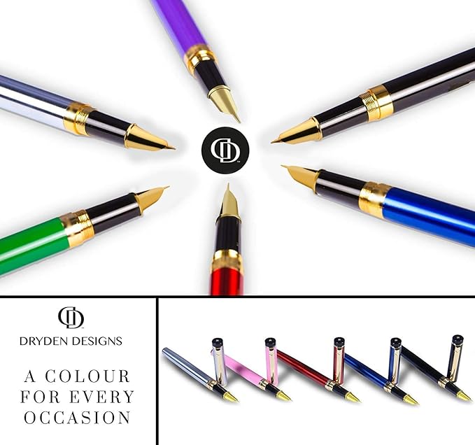Dryden Designs Fountain Pen Ink Cartridges - Set of 24 Blue Ink CARTRIDGES - Short International Standard Size - Disposable and Generic Ink Refill Cartridges - Perfect for Calligraphy.
