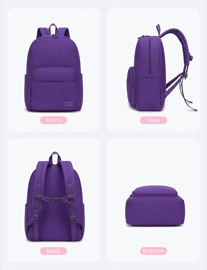 VASCHY School Backpacks, Lightweight Bookbag Schoolbag for Girls Casual Basic Simple Daypack for Women Purple