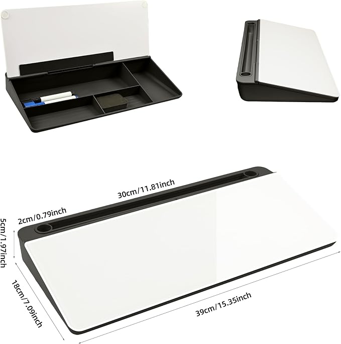 Desktop Whiteboard, Glass Dry Erase Board, Desk Board Buddy,Computer Keyboard Stand,Desk Whiteboard Organizer for Home,Office,School Supplies(Black)